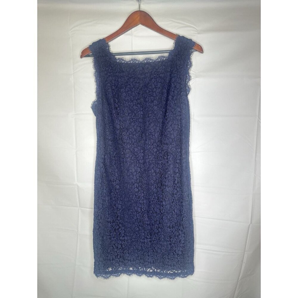 Adrianna Papell Lace Navy Blue Sleeveless Cocktail Dress Woman’s Size 14P